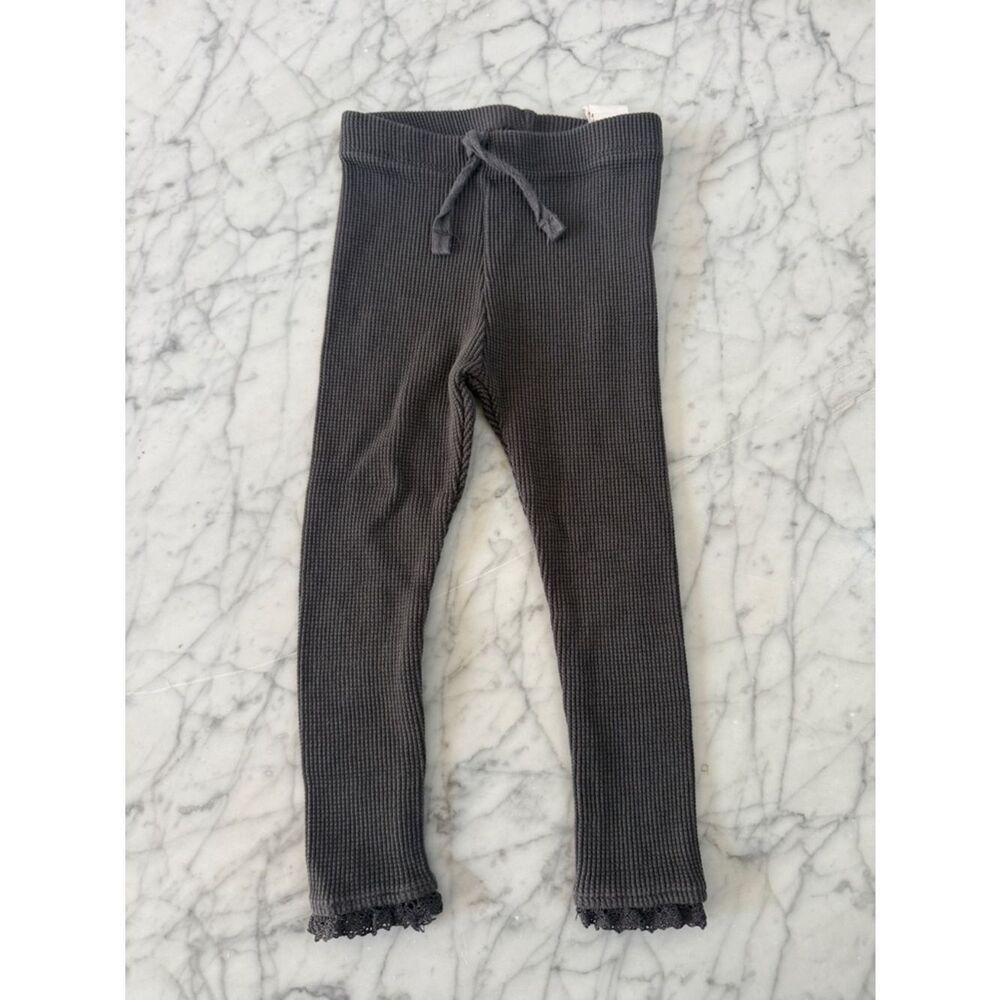 Zara Sz 3T Waffle Knit Leggings with Lace Hem - Charcoal